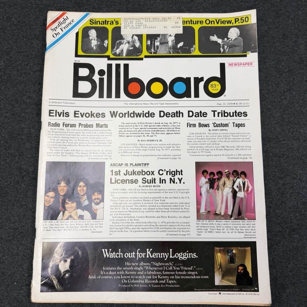 BILLBOARD Magazine Vintage August 12 1978 Elvis Evokes World Wide Death Date Tri